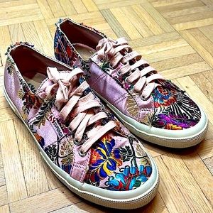 Superga Pink Floral Satin Sneakers